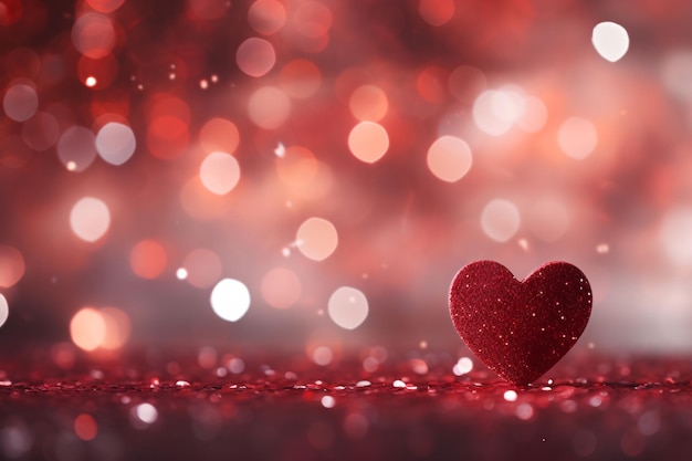 Abstract Valentines Day background with red heart shape and blurred bokeh lights Holiday love