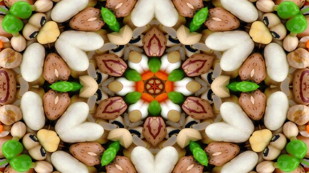 Abstract Vegetable Food Concept Symmetric Pattern Ornamental Decorative Kaleidoscope Movement Geometric Circle and Star Shapes