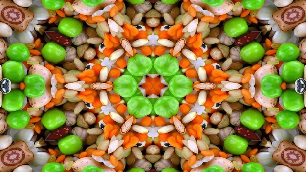 Abstract Vegetable Food Concept Symmetric Pattern Ornamental Decorative Kaleidoscope Movement Geometric Circle and Star Shapes