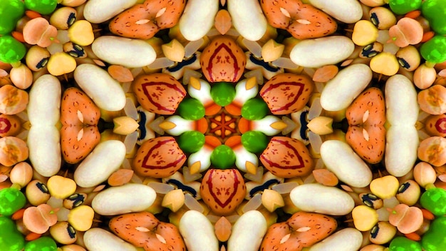 Abstract Vegetable Food Concept Symmetric Pattern Ornamental Decorative Kaleidoscope Movement Geometric Circle and Star Shapes