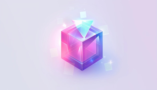 Abstract vertical backdrop with glowing gradient colored cube