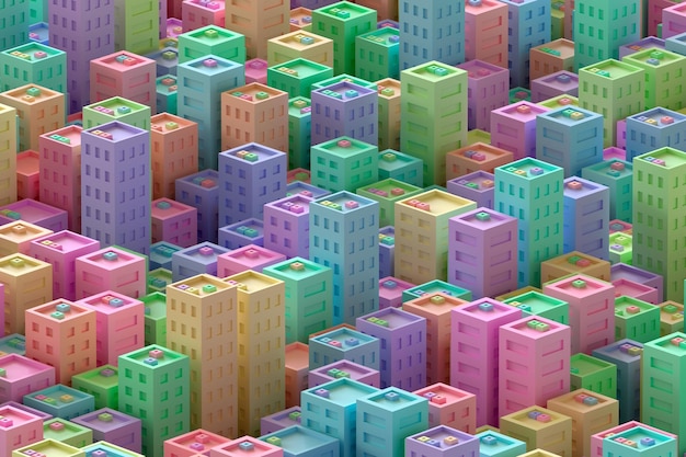 Abstract Very Colorful Cityscape 3d Rendering