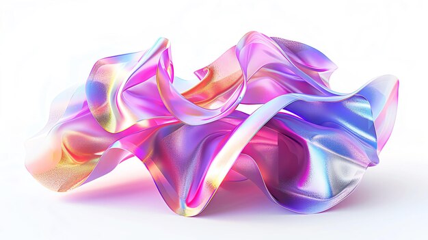 Abstract vibrant colorful ribbon with iridescent hues on a white background