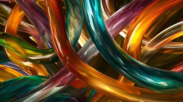 An abstract vibrant and colorful tangle of glasslike tubes creating an energetic and dynamic visual experience