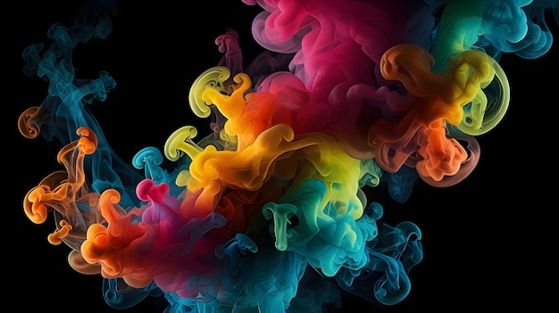 abstract vibrant colors smoke on a dark black background