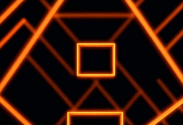 Photo abstract view of orange neon lights forming geometric shapes against a dark background