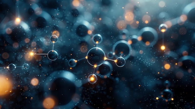 Photo abstract visualization of molecular structures with glowing connections in a dark ethereal space