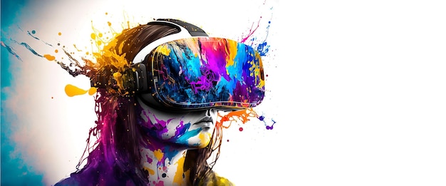 Abstract VR headset glasses portrait with colorful double exposure paint with Generative AI