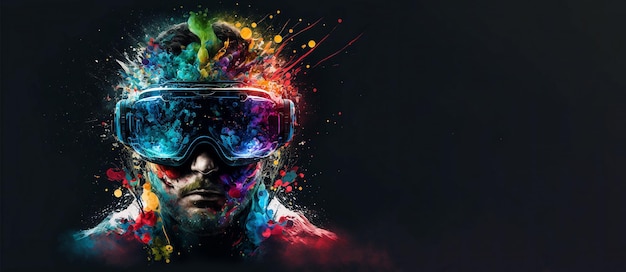 Abstract VR headset glasses portrait with colorful double exposure paint with Generative AI