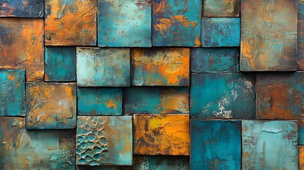 Abstract Wall Art with Blue and Orange Squares