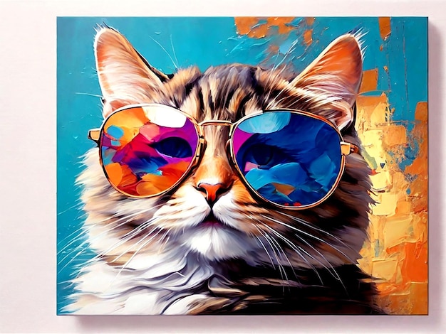 Abstract wall painting art of cute cat