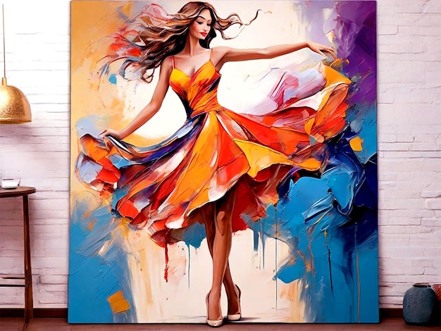 Abstract wall painting art of dancing girl