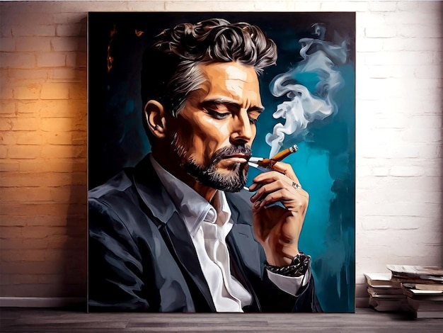 Abstract wall painting art of smoking man