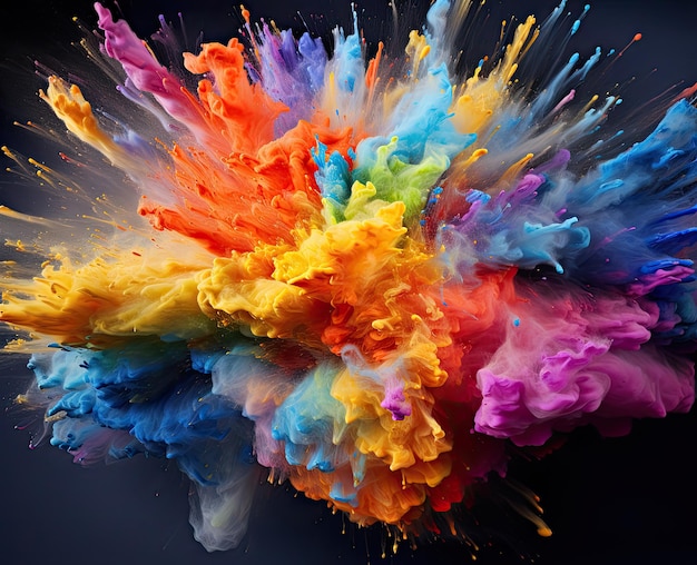 abstract wallpaper of rainbow colorful powder paint splash smoke explosion on black background