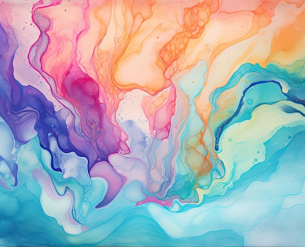 abstract wallpaper of rainbow colorful watercolor liquid marble ink splash pattern