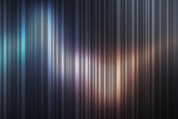 Abstract wallpaper with colorful gradient of polished metal lines 3D rendering