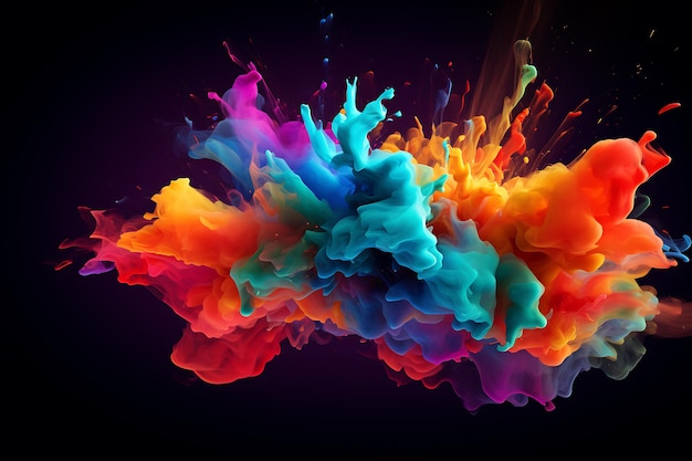 Abstract wallpaper with exploding rainbow water splash paint with vivid colors