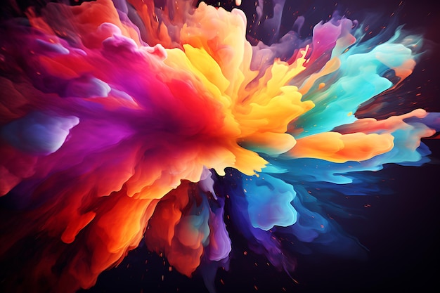 abstract wallpaper with exploding rainbow water splash paint with vivid colors