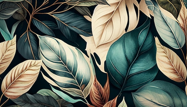 Abstract water color art tropical leaves and branches background Good for cover invitation banner generative AI