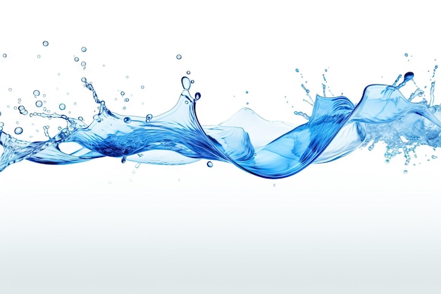 The abstract water concept is represented through the splashing of blue water on a white background