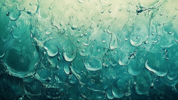 Photo abstract water droplets background with a unique teal and green color scheme showcasing a sens