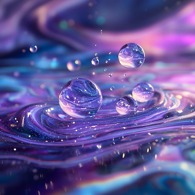 Abstract Water Droplets with Reflective Surfaces and Iridescent Colors