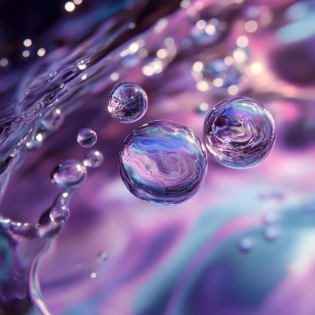 Abstract Water Droplets with Reflective Surfaces and Iridescent Colors