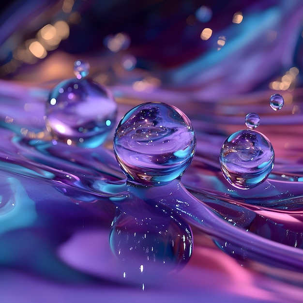 Abstract Water Droplets with Reflective Surfaces and Iridescent Colors