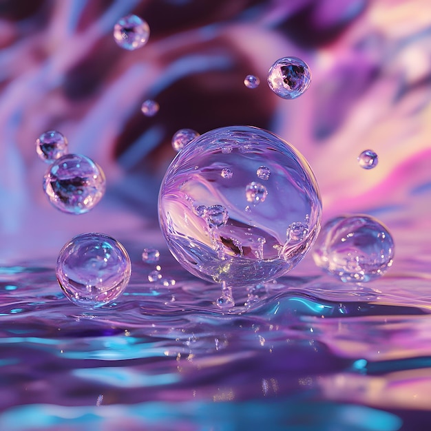 Abstract Water Droplets with Reflective Surfaces and Iridescent Colors