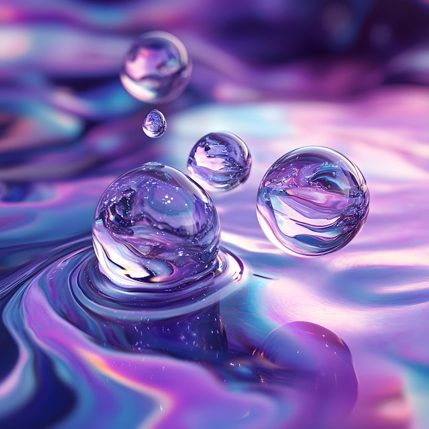 Abstract Water Droplets with Reflective Surfaces and Iridescent Colors