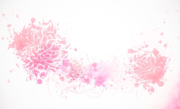 Abstract watercolor art background with pink flowers