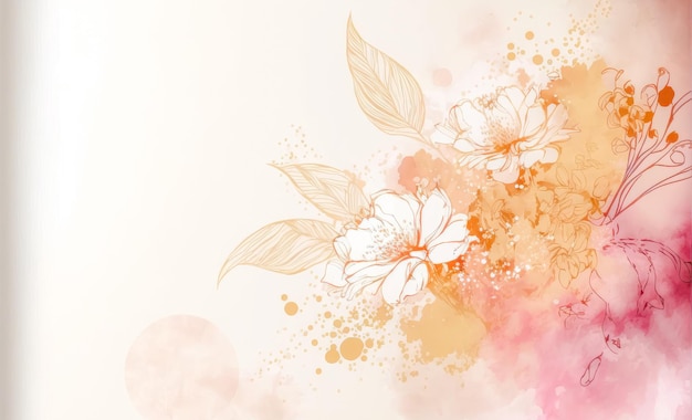 Abstract watercolor art background with pink flowers