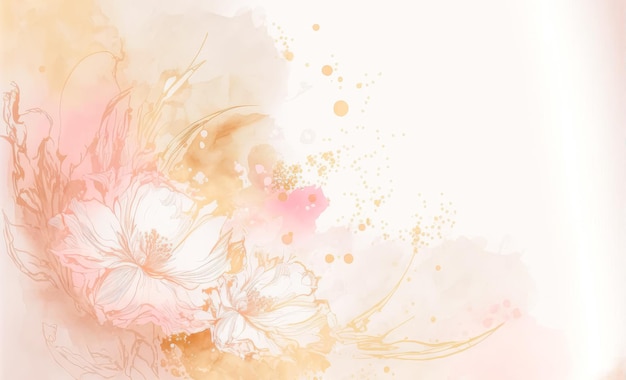 Abstract watercolor art background with pink flowers