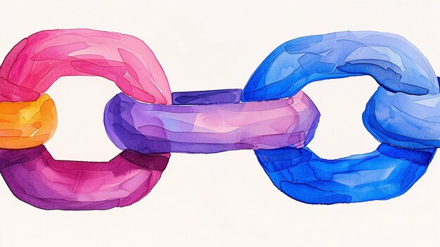 Photo abstract watercolor art of interlinked colored chains in pink purple and blue hues