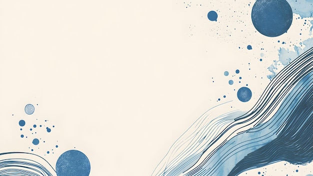 Photo abstract watercolor background with blue circles and curved lines