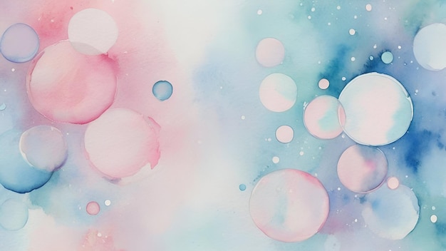 Photo abstract watercolor background with bubbles hand drawn illustration for your design