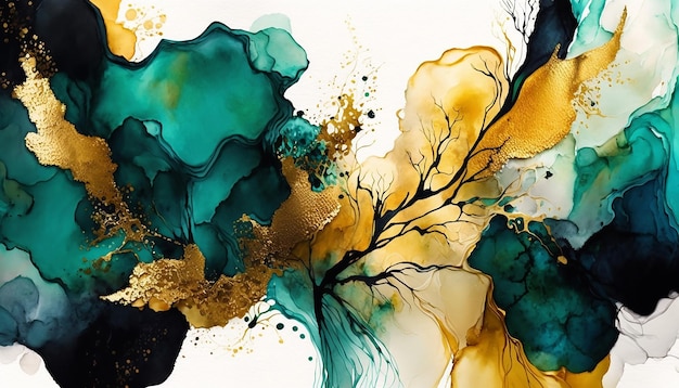 Abstract watercolor background with gold alcohol ink Generative AI