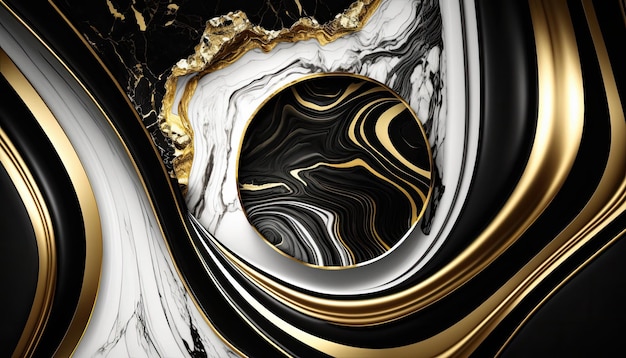 Abstract watercolor black and white gold wave background pattern Generated AI