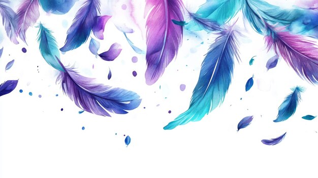 Photo abstract watercolor feathers purple and teal 3d art