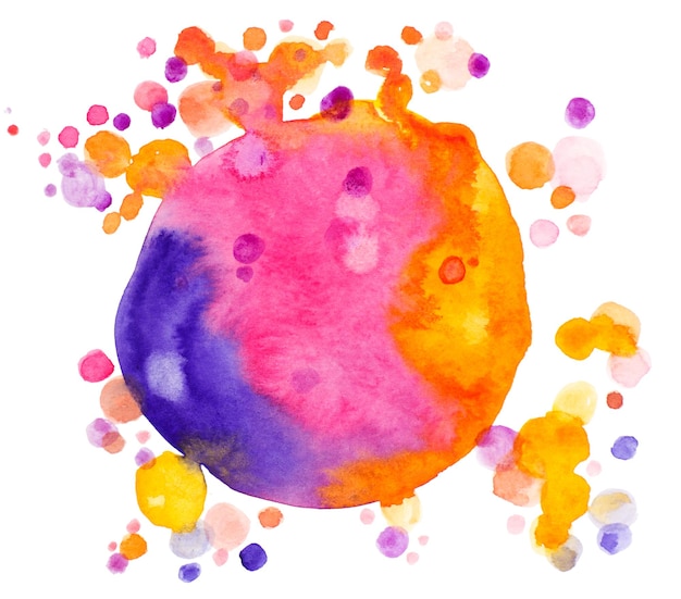 Abstract watercolor gradient purple and pink drops round background