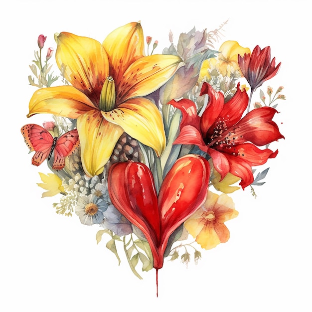 Abstract watercolor heartshaped flowers roses plants and flowers