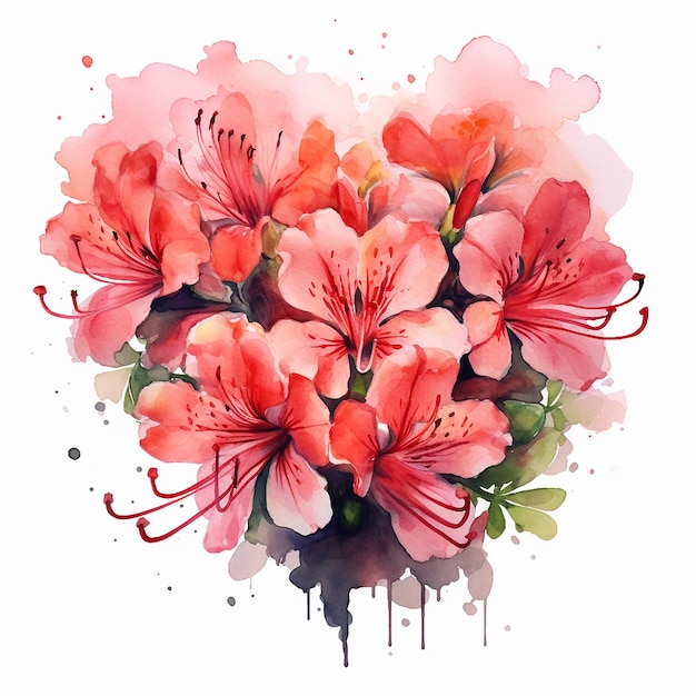 Abstract watercolor heartshaped flowers roses plants and flowers