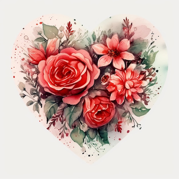 Abstract watercolor heartshaped flowers roses plants and flowers