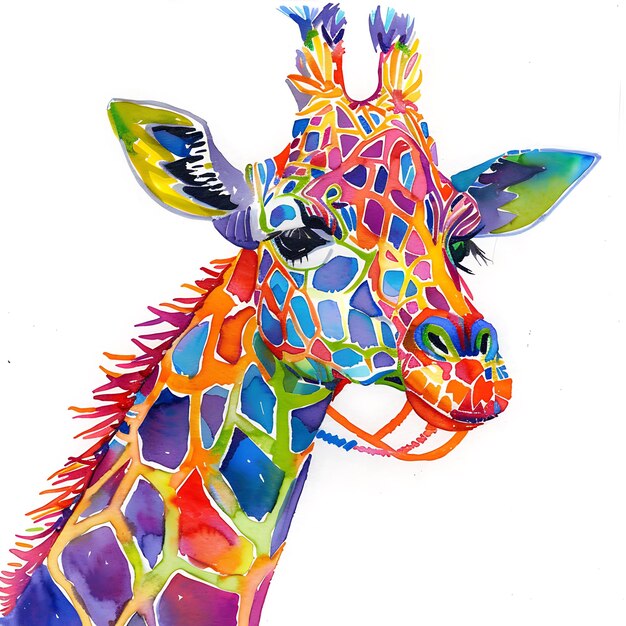 Photo abstract watercolor illustration of a giraffes head with vibrant colors