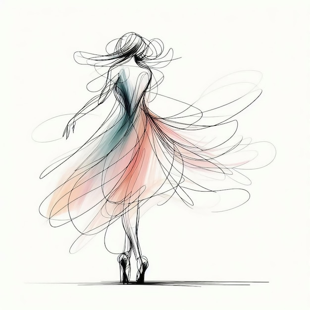 Abstract watercolor illustration of woman dancer with soft colors