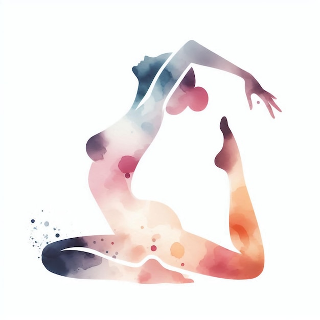 Abstract watercolor illustration of woman practicing yoga with soft colors