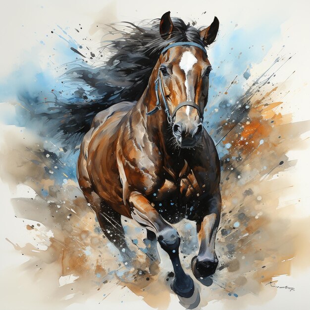 Abstract watercolor image of a horse running