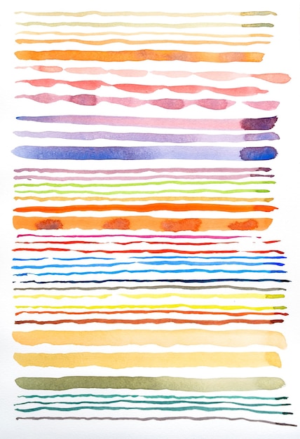 Abstract watercolor lines pattern background Colorful watercolor painted brush strokes on white