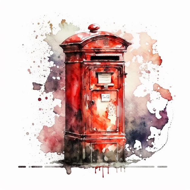 Photo abstract watercolor london red post box