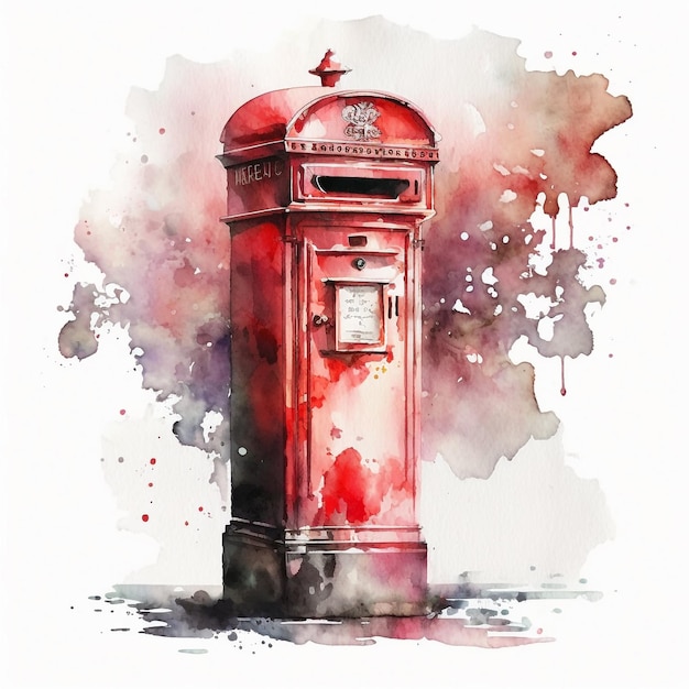 Abstract Watercolor London Red Post Box